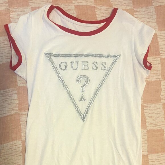 Guess White Short Sleeve Top Sparkly Guess Logo - Picture 1 of 3